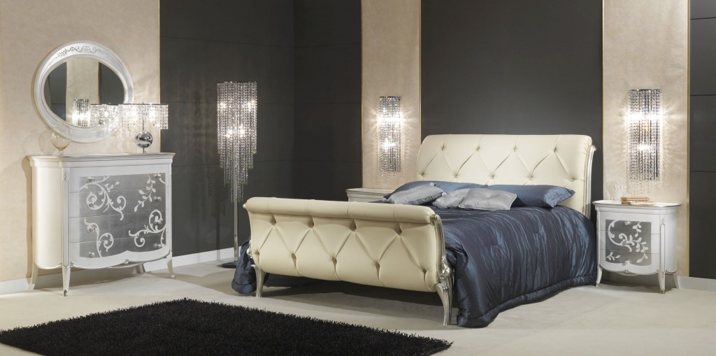 Art Decò collection – bed, night tables, chest of drawers and mirror Art Decò style – Vimercati luxury classic furniture
