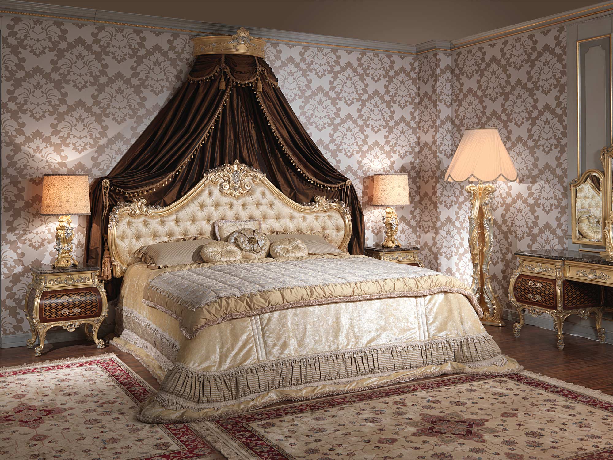 Luxury King Size Bed Emperador Gold Art, Luxury King Bed