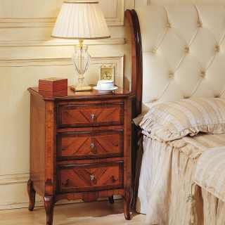 Classic walnut night table, 800 francese collection, with capitonné leather headboard bed