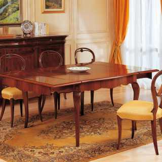 Walnut extensible table, 800 francese style, with marquetry. Italian luxury classic furniture