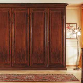 Walnut wardrobe with marquetry, walnut interior and solid wood back, 800 francese luxury classic collection