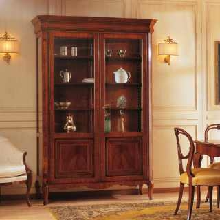 Walnut inlayed glass showcase, 800 francese style. Italian luxury classic furniture