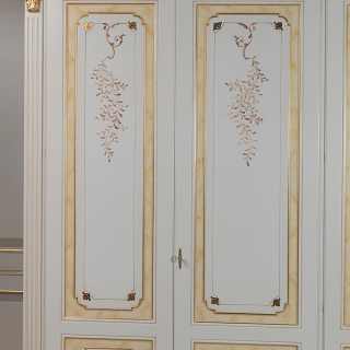 Classic modular wardrobe, withe and gold finish, carved pillars, flower decorations