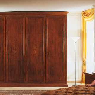 Walnut wardrobe with marquetry, two elements, solid wood back. 800 francese classic collection