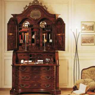 Walnut trumeau with writing-desk and internal shelfs, luxury classic furniture collection 700 lombardo
