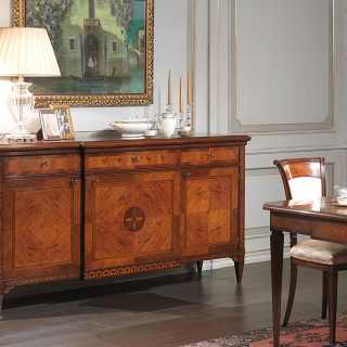Walnut and olivewood classic sideboard Maggiolini style, handmade marquetry. Classic luxury italian furniture