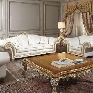 Classic living room Imperial collection with carved two seater sofa and armchairs, white leather finish