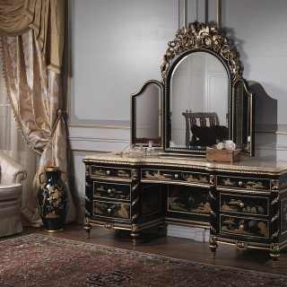 China black lacquered toilette, Luigi XV style, gold leaf details, marble top