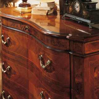 Classic chest of drawers, antique finish, walnut wood, handmade in Italy