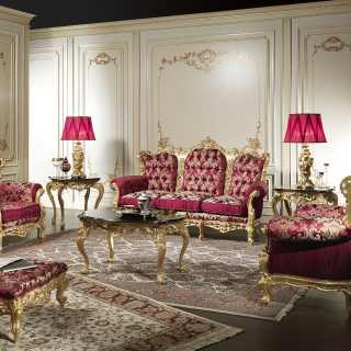 Salotto Barocco classico di lusso con intagli e dorature eseguiti a mano