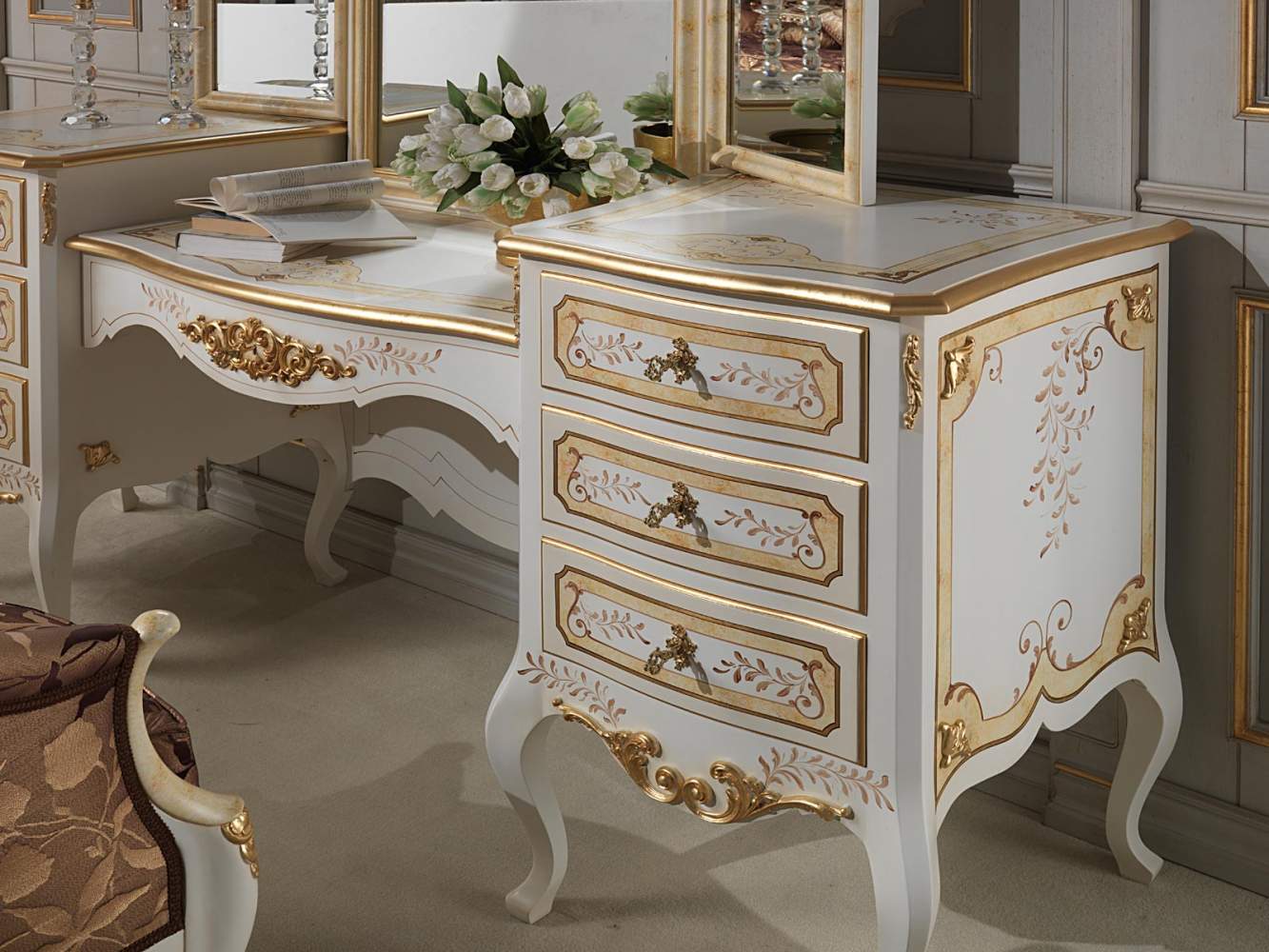 Classic Louvre bedroom, ivory dressing table
