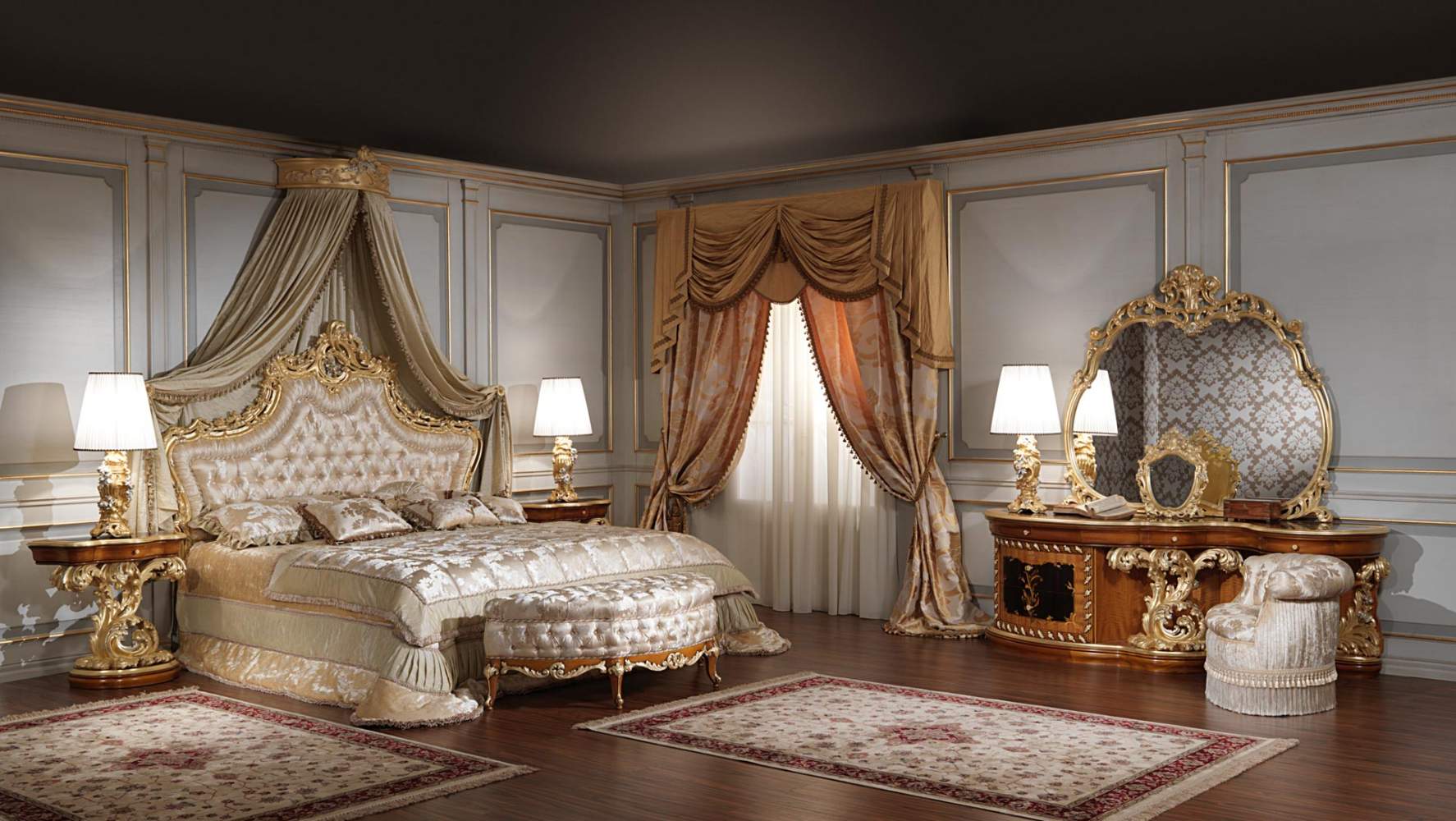 Chambre à coucher classique de luxe en style baroque romain