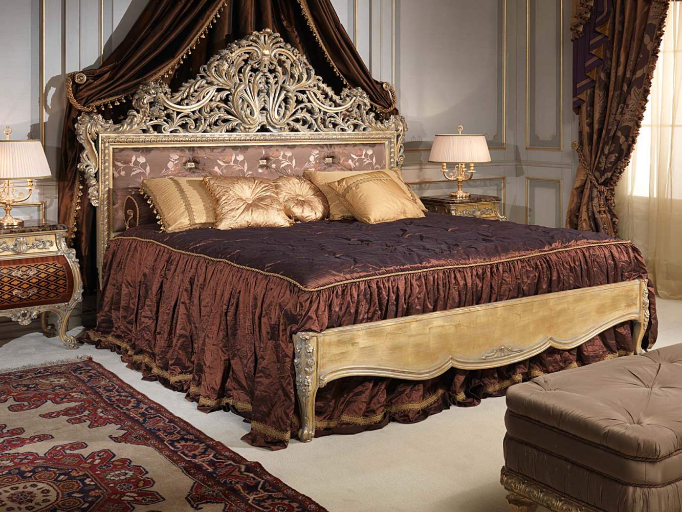 Emperador gold bedroom, Louis XV style, classic luxury furniture