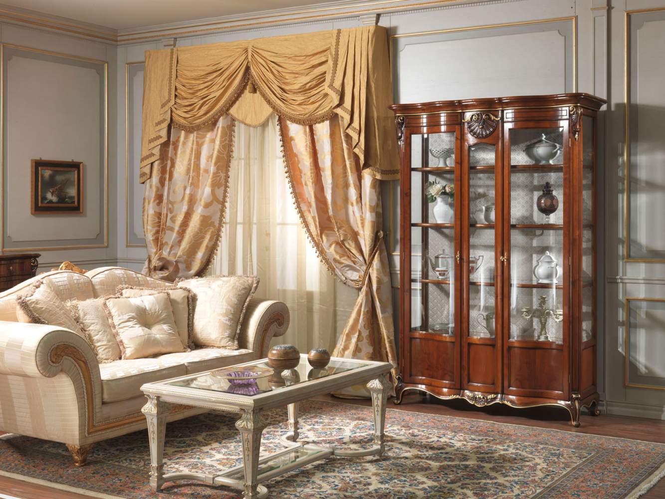 Living room with glass showcase Louis XV