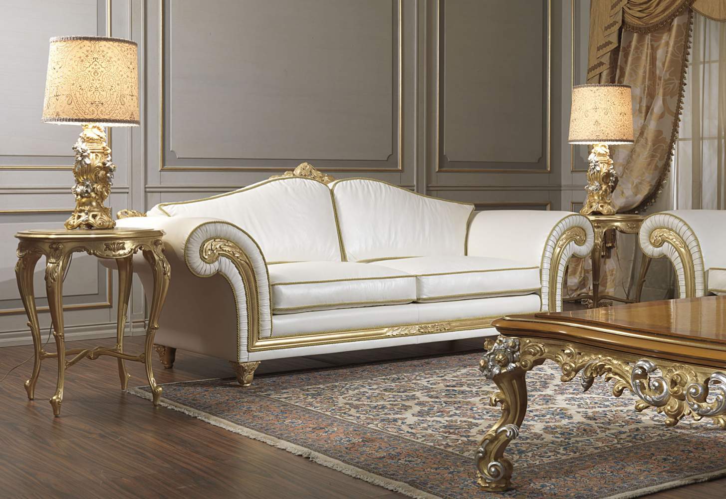 Canapé classique Imperial en cuir blanc