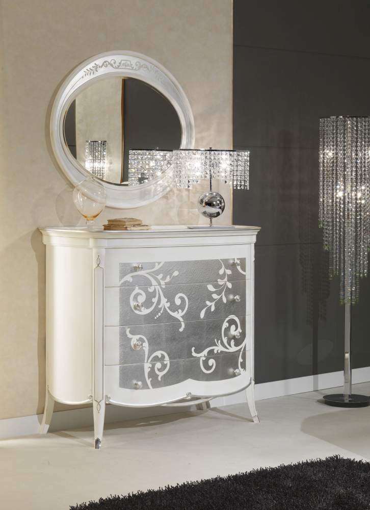 Art Decò style chest of drawers and wall mirror, made in Italy