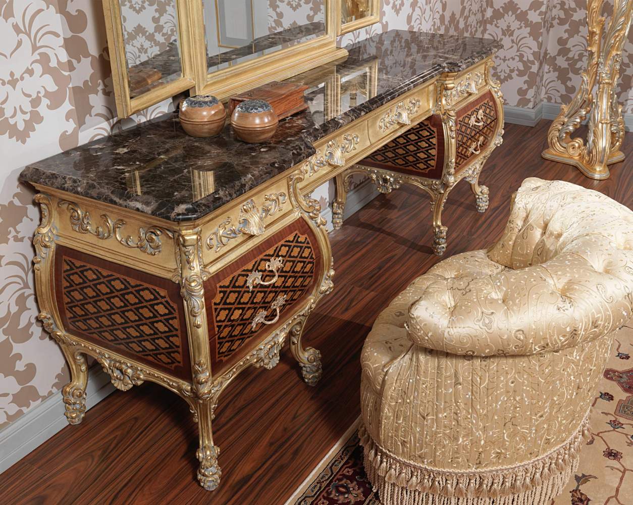 Carved luxury dressing table Emperador Gold art. 397-931