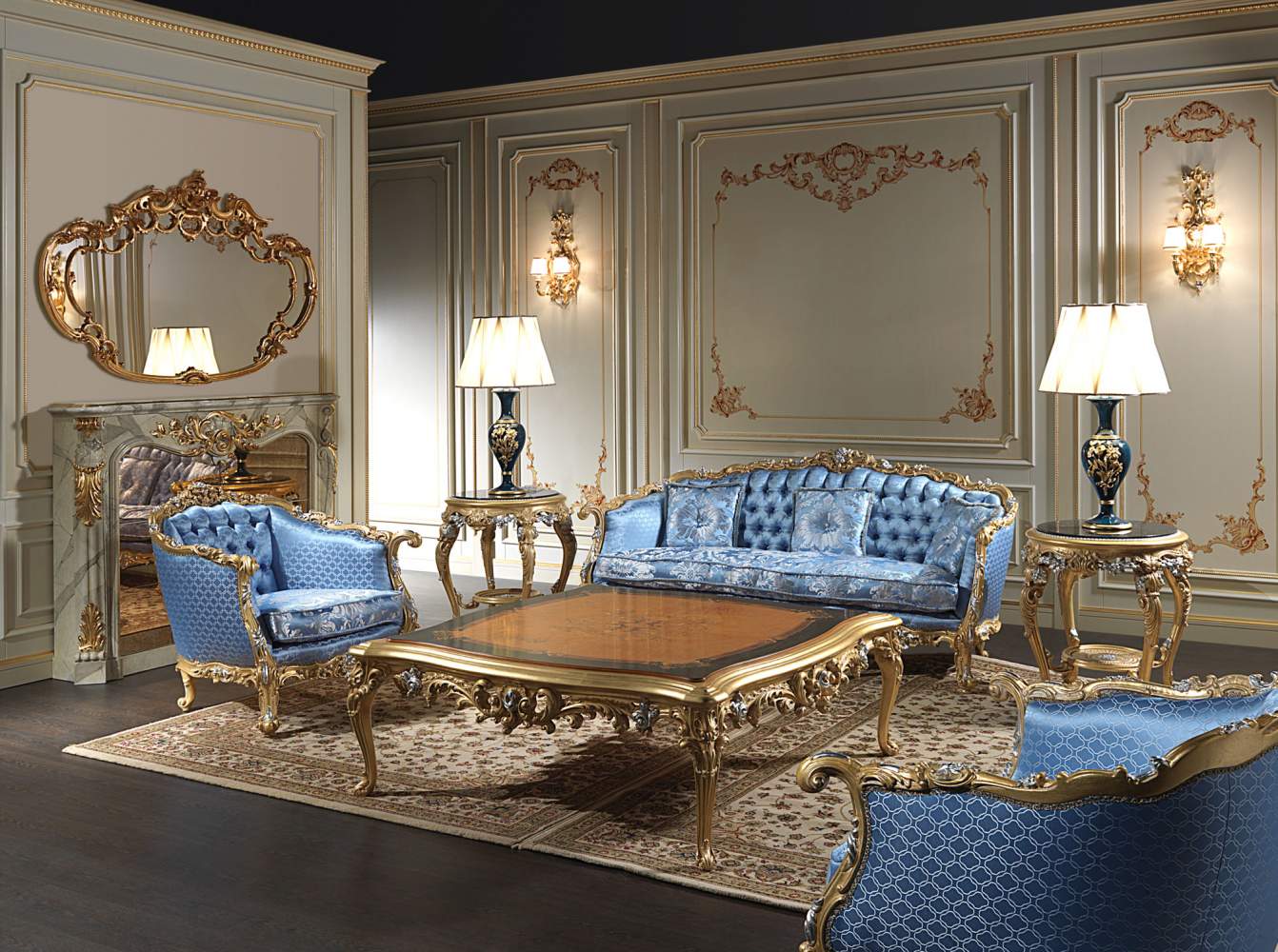 Luxury living room Eighteenth Century: sofas, armchairs and furniture Luigi XV style
