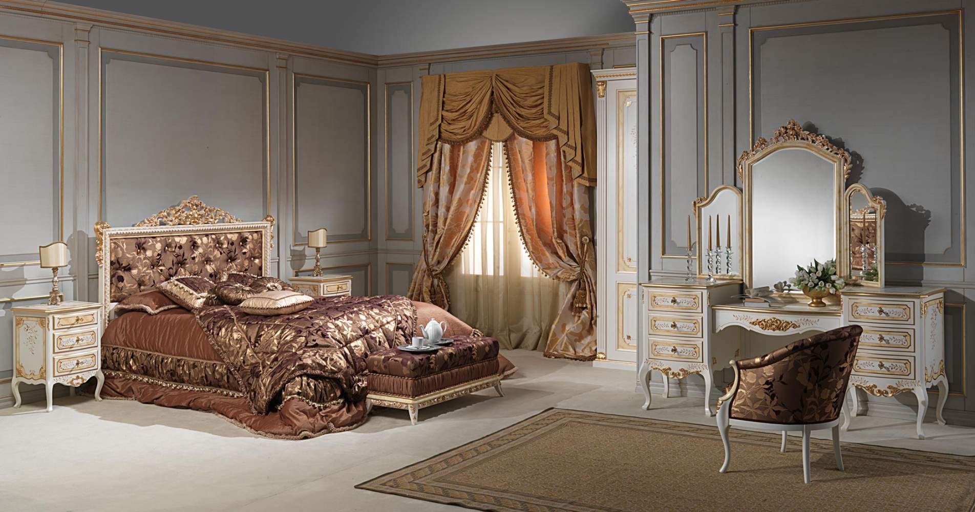 French-baroque-bedroom of the collection art. 2018, with carvings and decorations made by hand