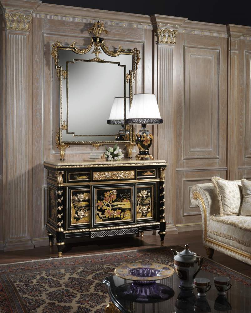 Luxury classic chest of drawers with mirror of the Chinoiserie collection